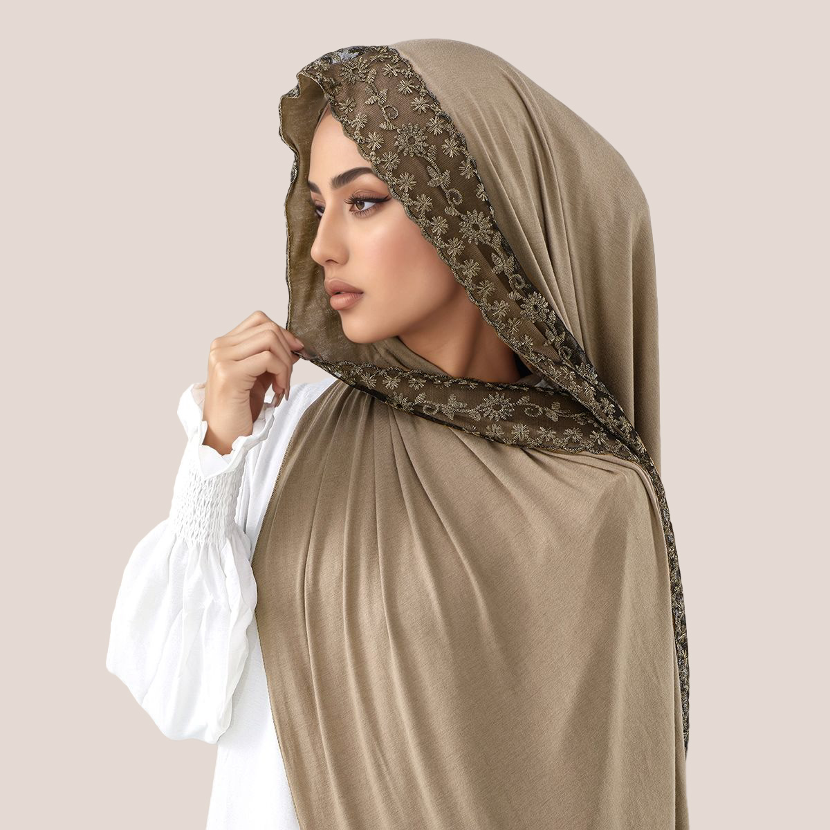 Embroidery Hijab - Dentelle broderie coton Jersey musulman Hijab
