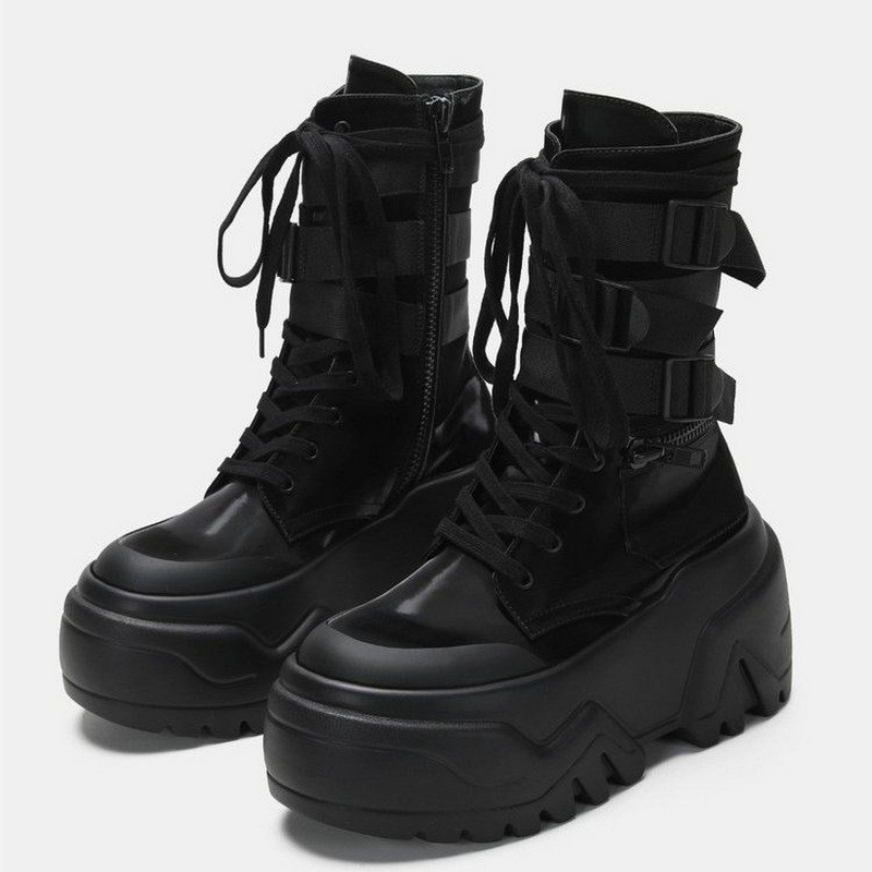 Embroidery White - Bottes de moto à plateforme épaisse