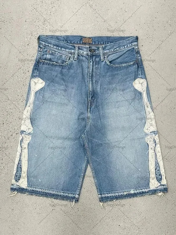 Embroidery Font - Shorts en jean vintage Y2K Deeptown