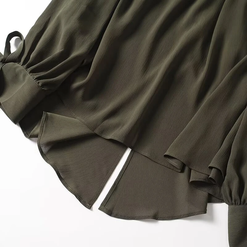 Embroidery Style - Chemisier ample vert foncé à manches