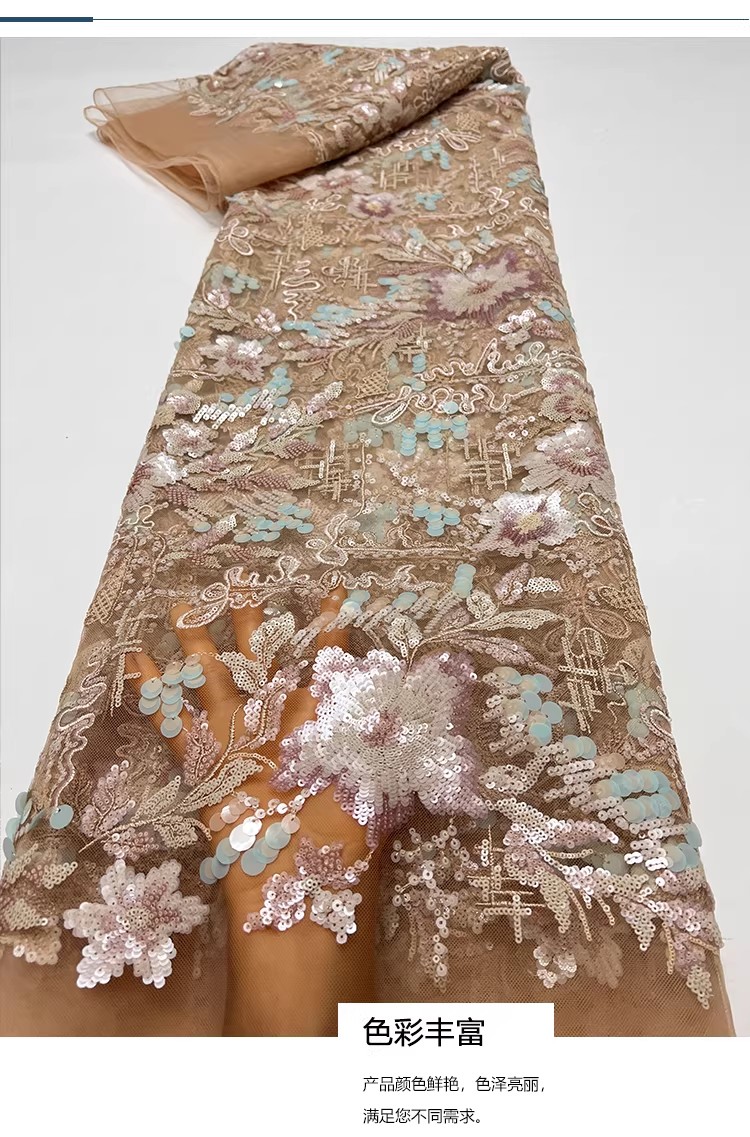 Embroidery Wedding - Tissu de broderie de sequins floraux