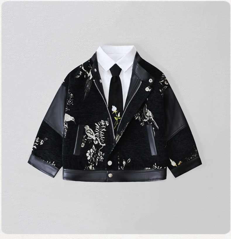 Embroidery Wedding - Veste de moto en cuir Pu
