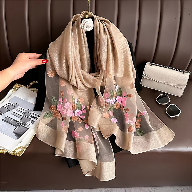 Embroidery Hijab - Femmes soie laine écharpe broderie florale