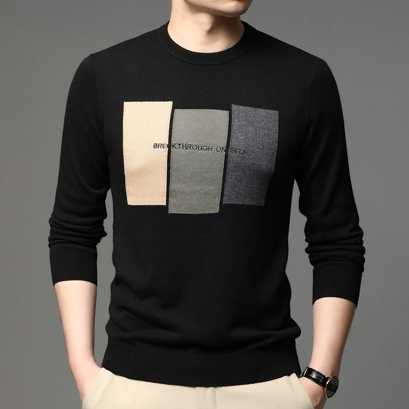 Embroidery Font - Pull tricoté jacquard pour hommes, marque