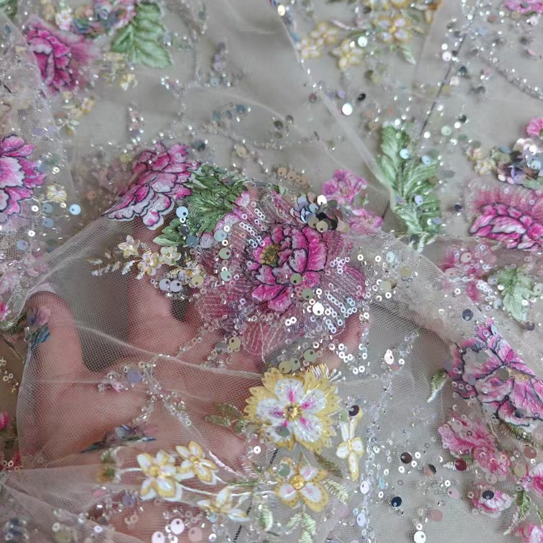 Embroidery Needle - Tissu en dentelle perlée de luxe