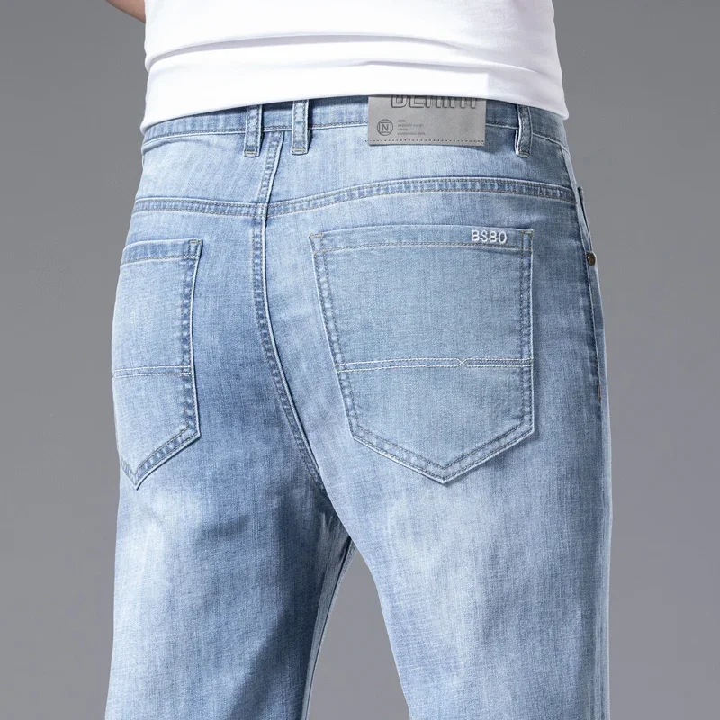 Embroidery On Jeans - Jean droit décontracté bleu clair pour