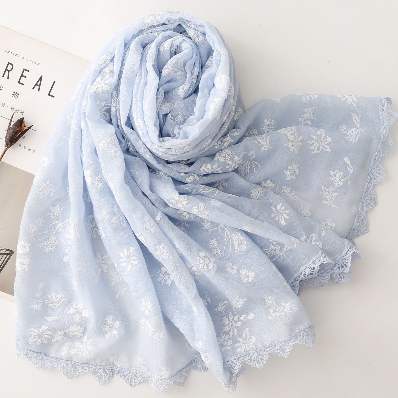 Embroidery Hijab - Écharpe brodée florale toutes saisons pour