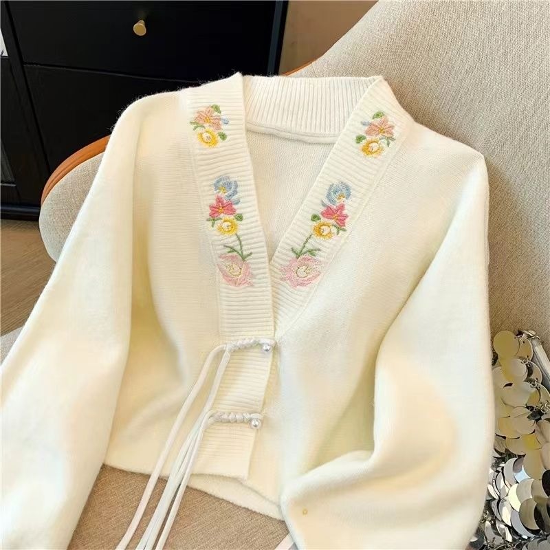 Cardigan à Col en V pour Femme - Embroidery Thread Yarn avis et prix