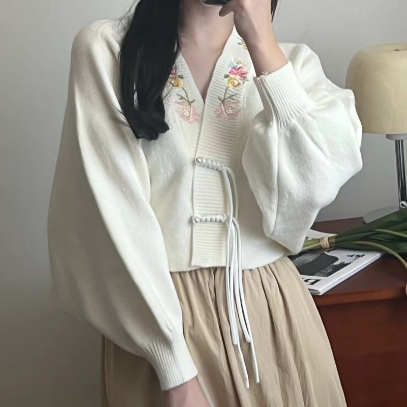 Cardigan à Col en V pour Femme - Embroidery Thread Yarn avis et prix
