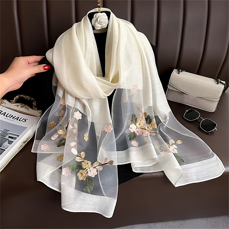 Femmes soie laine écharpe brod - Embroidery Hijab avis et prix