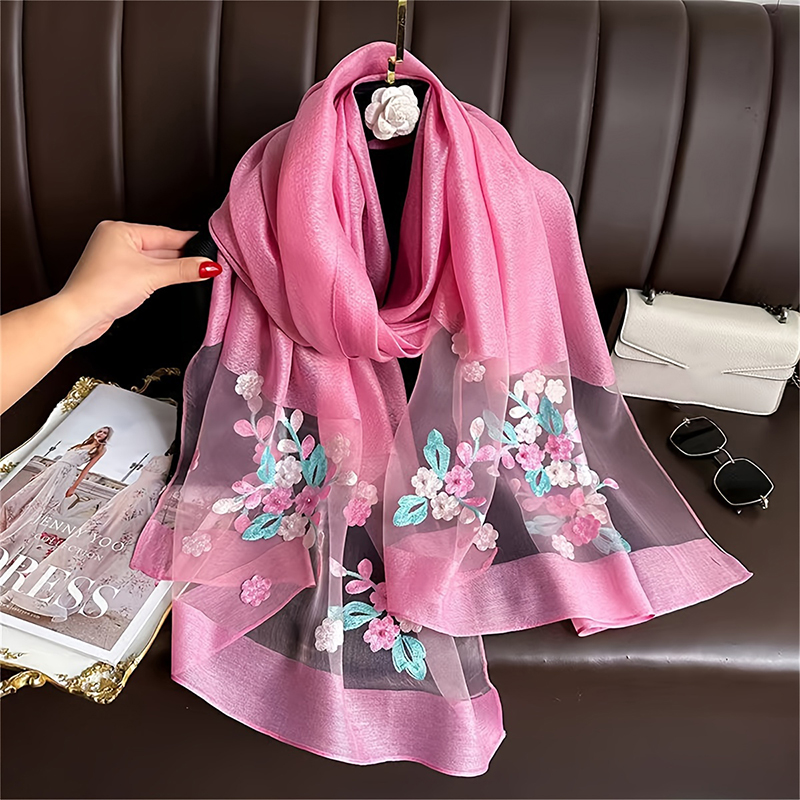 Femmes soie laine écharpe brod - Embroidery Hijab avis et prix