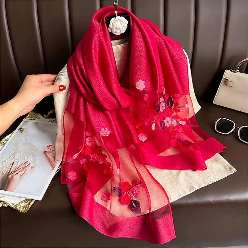 Femmes soie laine écharpe brod - Embroidery Hijab avis et prix