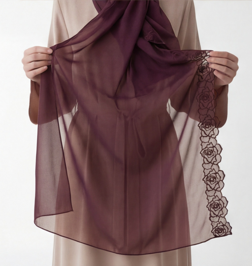 Châles Hijab en Chiffon Violet - Embroidery Hijab avis et prix
