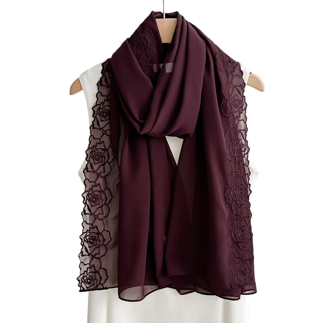 Châles Hijab en Chiffon Violet - Embroidery Hijab avis et prix