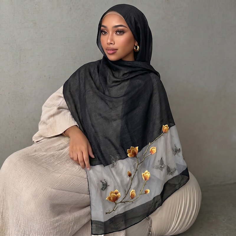 Foulard imprimé Hijab Bandana  - Embroidery Hijab avis et prix